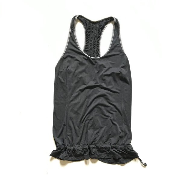 Lululemon Racerback Run Tank Top Womens 8 Gray Cinch Waist Hem Sleeveless Yoga - Picture 1 of 13